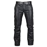 Herren-Hose aus Kunstleder, Punk, Retro, Gothic, Hip-Hop, lange Hose, Stretch, weich, Motorradjeans, schmale Passform, Cargohose, Bleistifthose mit Taschen, B- Schwarz, 5XL