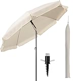 Menz Sonnenschirm Strand Ø 180 cm, 3er Set - Strandschirm windfest stabil, UPF50+ Sonnenschirm Strand mit UV-Schutz, Strandschirm mit Bodenhülse & Schutzhülle, Beige