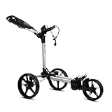 tour made RT-160 Flatfold 3-Rad Push Golftrolley klappbar I Zuladung bis 25kg - starker Alu-Rahmen I Deutsche Markenqualität I viel Zubehör inklusive (Silver-Black)