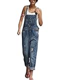shownicer Damen Latzhose Retro Jeanshose Trägerhose Hoseanzug Denim Overall Gerades Bein Zerrissen Lang Trägerhose Ärmellos Locker mit Taschen G Blau M