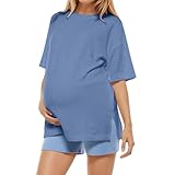 Damen Stillshirts Kurzen Umstandstop T-Shirt Überlagertes Design zum Stillen Shirts Schwangere Reißverschluss Kurzarm Umstandsshirt Stillfreundliches Shirts Rundhals Boobery Oberteil