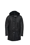 Infinity Leather Herren Dufflecoat aus Schwarzem Schaffellleder mit Kapuze