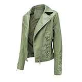 OWEIEYEU Lässige Damen-Motorradjacke aus Kunstleder, mit Schnürung an der Taille und langen Ärmeln, Schwarz, Light GN8, XXL