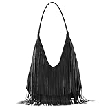 Fecialy Vintage Fransen Umhängetasche für Damen Leder Quastentasche Hobo Tasche Western Hippie Messenger Tasche