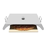 BBQ Pizzaofen Outdoor, Edelstahl Pizzaofen mit Thermometer, Pizzastein, Schaufel und Tragegriffen für Holzkohle- und Gasgrills