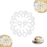 HJIAMA Kaffee Deko Schablonen 32 Teile, Schablonen für Cappuccino Set mit Verschiedenen Mustern, Schablonen für Kaffee für Zubereitung Kaffee, Kuchen und Backformen