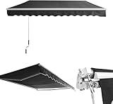 MAYTIIMO Manuelle Gelenkarmmarkise 400 x 300 cm Markise mit Kurbel Sonnenmarkise Winkel Verstellbar Sonnenschutz Balkonmarkise Wasserabweisend, Anthrazit