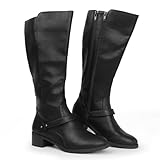 Hawkwell Damen-Reitstiefel mit breiter Wade und doppeltem Reißverschluss, Schwarz Synthetik EU 40