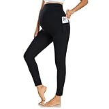 Ymmott Damen Umstandsleggings mit Taschen High Waist Blickdichte Schwangerschaftsleggings Weich Elastisch Umstandsmode Zuhause Maternity Leggings für Schwangere