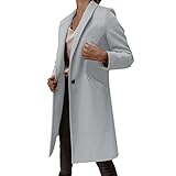 Damenmantel Trenchcoat, große Größe, Herbst, Winter, einfarbig, Revers, mittellang, Tweed, Jacke, Damen, Langarm, Cardigan, Damen, lang, schick, grau, 38