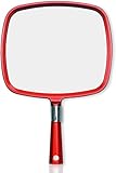 Mirrorvana Handspiegel mit Griff, Großer Friseurspiegel für Haarschnitt und Styling, Professioneller Salon-Handspiegel für Friseure (Rot)
