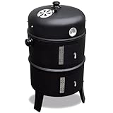 ITA Räuchergrill 3in1 Multifunktional - Grillen, Räuchern, Garen - Modularer Holzkohlegrill Smoker mit Thermometer & regulierbarem Luftabzug am Deckel - Grilltonne Räucherofen