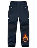 TBMPOY Jungen Skihose für Kinder, wasserdicht, mit Fleece gefüttert, Winter, Wandern, Snowboard, isoliert, warm, mit Reißverschlusstaschen, Navy01, Medium