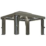 Pavillon mit Vorhängen & LED-Lichterkette 4x3 m Taupe - Aluminium & Stahl Rahmen, Polyester mit PA-Beschichtung - Perfekt für Gartenpartys und Outdoor-Events