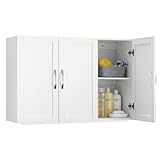 Sweetcrispy Hängeschrank Badezimmer, schmaler Wand-Organizer mit verstellbaren Regalböden, für Bad/Küche/Waschraum/Flur, Weiß, 90x30x60cm