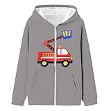 Kinder Jacke Mädchen - Mädchen Winterjacke mit Kapuze und Feuerwehrauto Aufdruck Reißverschlussmäntel für Kinder lässige Oberbekleidung für die Schule zum Spielen im Freien