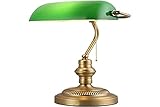 Barcelona LED Tischleuchte und Schreibtischlampe Vintage Banquero E27 Glas Farbe Grün und Messing für Büros