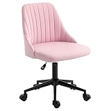 Vinsetto Bürostuhl ohne Armlehnen, Samt, Computer-Schreibtischstuhl, Jakobsmuschel-Form, Drehstuhl mit Verstellbarer Höhe und Rädern, für Zuhause, Büro, Arbeitszimmer, Schlafzimmer, Rosa