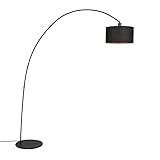 Qazqa - Moderne Bogenlampe Schwarz mit Schirm - Vinossa I Wohnzimmer - Stahl Länglich - LED geeignet E27