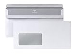 POSTHORN Briefumschlag DIN lang (1000 Stück), selbstklebender Briefumschlag mit Fenster, weiße Briefumschläge mit grauem Innendruck für Sichtschutz, 110 x 220 mm, 75g/m²