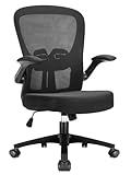 Durrafy Bürostuhl,Schreibtischstuhl Bürostuhl Ergonomisch mit Hochklappbaren Armlehnen,Einstellbarer Lendenstütze,Höhenverstellbarer Chefsessel Drehstuhl,Netzstuhl mit Wippfunktion bis 130°,Schwarz
