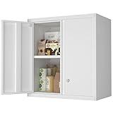 GREATMEET Metall-Aufbewahrungsschrank mit abschließbaren Türen und verstellbaren Regalen, Metall-Wandaufbewahrungsschrank mit Schloss, Stahl-Werkzeugschrank für Garage, Büro und Zuhause, Weiß