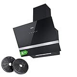CIARRA CBCB6736H A++ Kopffreie Schräghaube 60cm 650m³/h mit CBCF003 Aktivkohlefilter Touch Control Abluft Umluft 4 Leistungsstufen Glas Wandmontage Dunstabzugshaube Schwarz
