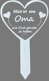 Grabstecker Herz mit Spruch 'Glück ist eine Mama/Oma... einen Papa Opa', Grabschmuck Friedhof Grabdeko Trauer Spruch Wetterfest, Grabschmuck für Friedhof, 16 x 26 cm, Weiß (Oma)