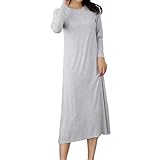 Laquieio Nachthemd für Damen, weiche und leichte Baumwolle, mit V-Ausschnitt, mit verstellbaren Trägern, Nachthemd für Damen, Schlaf-1, grau, 38