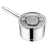 Homikit 18cm Stielkasserolle, 2,8l Edelstahl Milchtopf Kasserolle mit Glasdeckel, Kochtopf Induktion mit 3-Lagen Boden für alle Herdarten, Geeignet für Kochen, Ungestrichen & Spülmaschinenfest