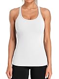 Attraco Sport Tank Tops Damen Built-in BH Workout Tanktop Racerback Yoga Atmungsaktives Shirts Sportshirt Training Jogging Running Shirt Ärmellose Top Weiß M