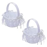 Hochzeit Blumenkorb, 2 Stück Blumenmädchen Korb mit Henkel Blumenkinderkörbchen Hochzeitskorb Blumenkörbchen Romantische Satin Spitze Bogen Blumenkorb Aufbewahrungskorb Für Hochzeitszeremonie Party