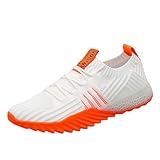 Xbemkste Herren Sneaker Atmungsaktiv Weiche Fliegen Weben Sportschuhe Laufschuhe Turnschuhe Bequeme Walkingschuhe Schnürschuhe Straßenlaufschuhe Leichte Outdoor Fitness Schuhe (Orange, 35.5)