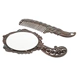Cabilock Vintage Tragbarer Kosmetikspiegel mit Griff und Metallrahmen Kompaktes Schminkspiegel Kamm für Reisen und Tägliche Make up anwendung Leicht und Handlich für Frauen und Profis