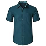 HISDERN Herren Hemd Kurzarm Freizeithemd Businesshemd Herren Türkis Kurzarm Hemden Regular Fit Bügelfreies Herrenhemd mit Brusttasche,L
