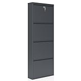 Generisch Schuhschrank aus Metall, Anthrazit, 4 Klappen, abschließbar, Robust & Fertig montiert