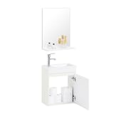 SoBuy Waschbeckenunterschrank schmal Badmöbel Set Wandspiegel Badezimmerschrank Waschtisch Waschbecken mit Unterschrank Badspiegel Weiß BZR170-SET