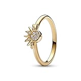 PANDORA Moments Himmlisch Funkelnder Sonnenring mit 14 Karat vergoldeter Metalllegierung mit klaren Cubic Zirkonia Steinchen in der Größe 54, 162674C01-54