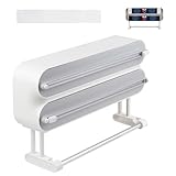 DBREAKS Wandrollenhalter Küche 3 Rollen, küchenrollenhalter magnetisch, Frischhaltefolie Schneider, Frischhaltefolienspender, Alufolie Spender, Folienschneider, Folienspender Folien Papierrollenhalter