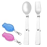 Hoxfly 2-teiliges faltbares Löffel- und Gabelset, 2 Stück, Edelstahl 304, faltbares Besteck mit Aufbewahrungsbox, perfekt für Wandern, Camping, Reisen