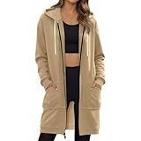 Damen Sweatjacke Lang Kapuzenjacke Mit Taschen Hoodie Winter Sweatshirts Einfarbig Kapuzenpullover Elegant Damen-Mäntel Warm Mantel Mit Reissverschluss Wintermantel Langarm Sportjacke Outdoor