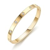 NTRUXZP Schmuck Damen Armreif Edelstahl Zirkonia einfache Stil Liebe Armband 6mm breit mit Schließe Armspange Gravur Schmuck Damen Schmuck Damen Schmuck Damen Gold