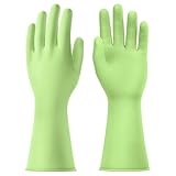 AUAUY Wiederverwendbare Haushaltshandschuhe, Hautsympathische Handschuhe mit Baumwollfutter, Wasserdicht Gummihandschuhe für Küchenarbeit, Haushaltsreinigung und Geschirrspülung (Grün-L)