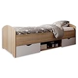 Stella Trading NEMO Modernes Einzelbett mit 2x Schubkästen 90 x 200 cm - Praktisches Jugendzimmer Kojenbett in Eiche Sonoma Optik - 96 x 66 x 204 cm (B/H/T)