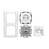 Busch-Jaeger Balance SI Set: 1x Rutenbeck Anschlussdose flex 136104030 mit Zentralscheibe + 1x 20 EUC-914 SCHUKO® Steckdosen-Einsatz + 1x 1722-914 2-fach Rahmen Alpinweiß