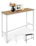 BeFair Bartisch Eiche/Weiß, 120x40x100 cm, Hochtisch mit Fußstütze, Industrial Design, Metallbeine – Komfort und Stabilität