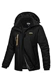 Libin Winterjacke Damen Warm Gefüttert Skijacke Outdoorjacke Damen Wasserdicht Atmungsaktiv Wanderjacke Übergangsjacke Reitjacke mit Abnehmbarer Kapuze und Reißverschlusstaschen Schwarz, L