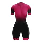 Damen Triathlon Anzug Einteiler Radanzug Kurzarm Skinsuit Jumpsuit Radfahren Damen Radtrikot XS-3XL, 3, XXL