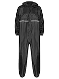 Jugaoge Unisex Motorrad Regenanzug für Damen und Herren Outdoor Einteiler Wasserdichter Overall Jumpsuit mit reflektierenden Streifen Arbeitsoveralls Schwarz XL
