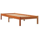 vidaXL Massivholzbett, Holzbett mit Kopfteil Lattenrost, Einzelbett für Schlafzimmer, Bett Bettgestell, Modern, Wachsbraun 90x200cm Kiefer